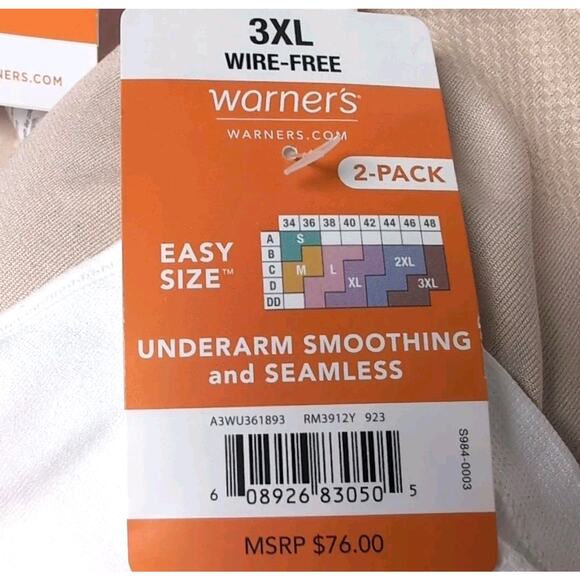 Warners 2-Pack Wireless Bras Womens Plus Size 3X Lightly Lined Seamless NEW NWT - Picture 7 of 8